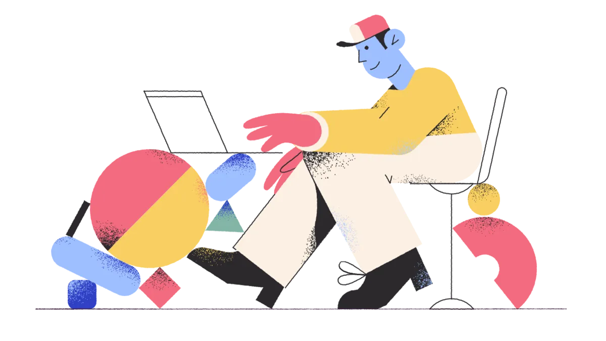 Illustration of a person working at a laptop