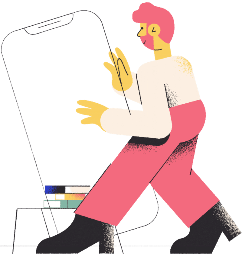 Illustration of a student getting an online class price quote on a phone